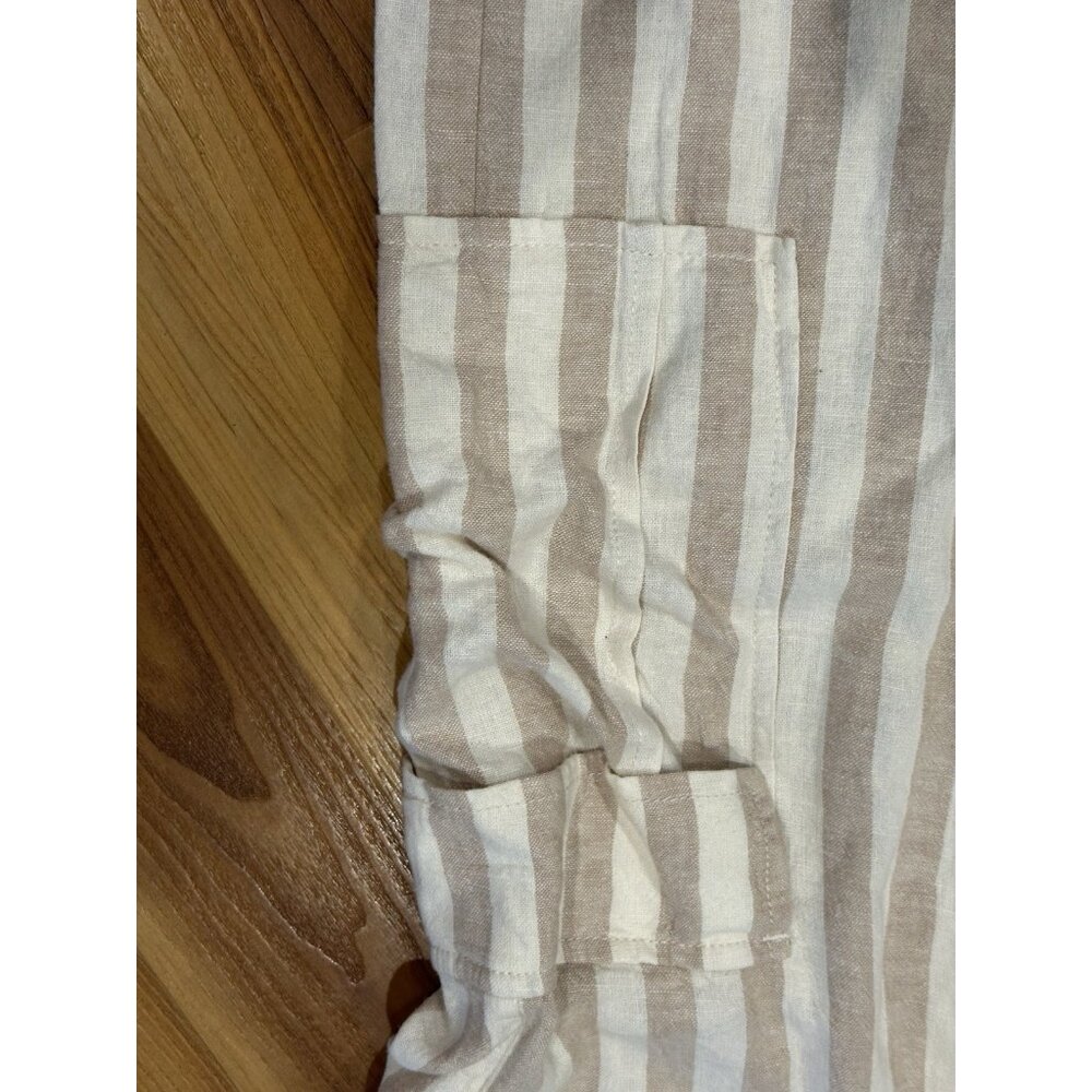 rsq womans large linen blend striped wide leg pants Cargo Beach Vacation - Picture 6 of 8
